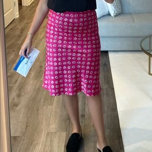 Loft pink floral silk midi skirt